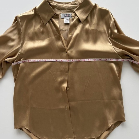 Style & Co Silk Button Down Top in Gold - Picture 4 of 8